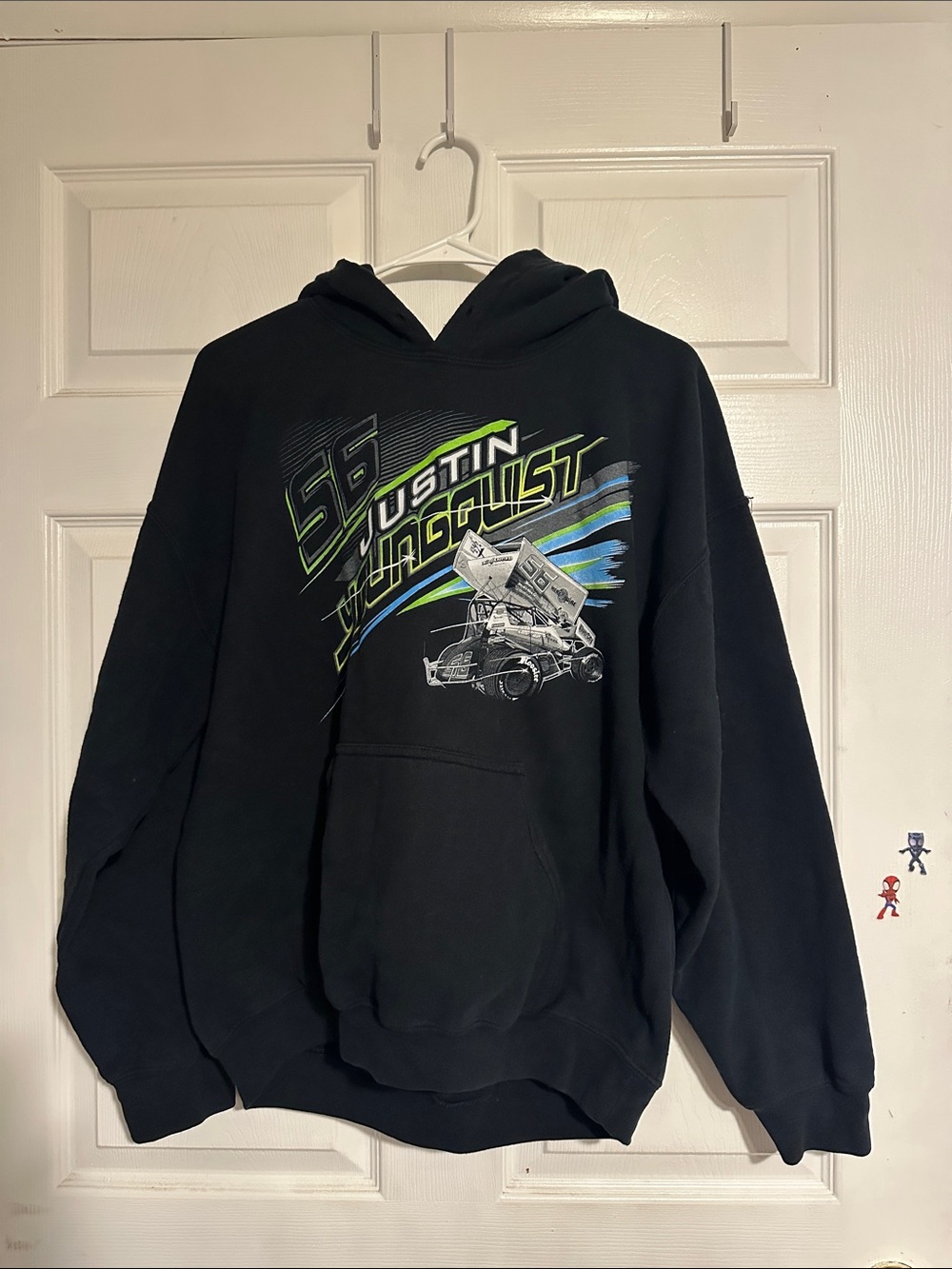 Black Graphic Hooded Sweatshirt with Racing Print Vintage